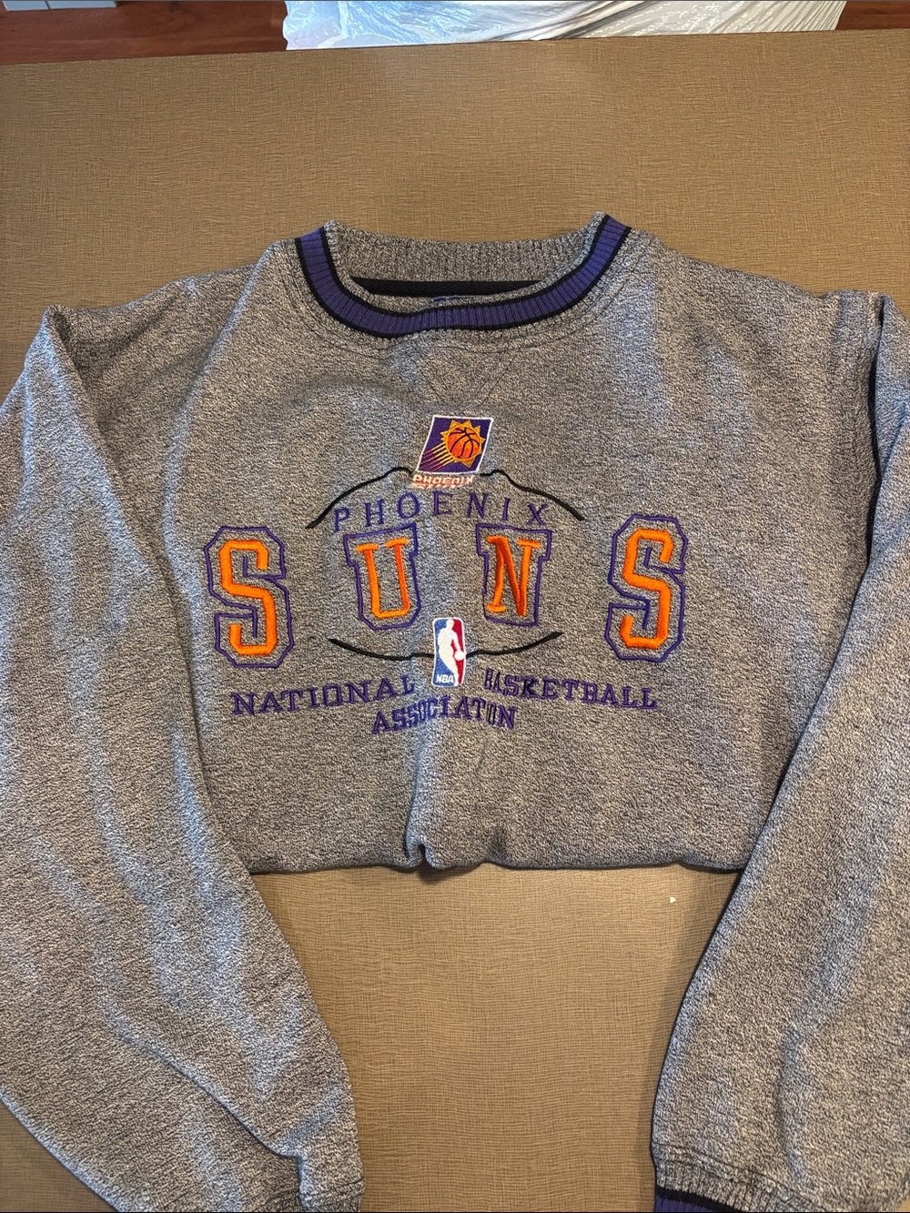 Vintage Phoenix Suns Gray Crewneck Sweatshirt with Purple & Orange Trim